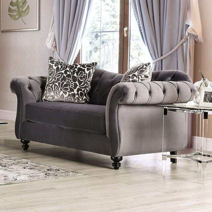 Antoinette Gray Velvet Stationary Sofa & Loveseat by Furniture of America at Eve Furniture