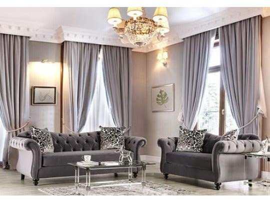 Antoinette Gray Velvet Stationary Sofa & Loveseat by Furniture of America at Eve Furniture