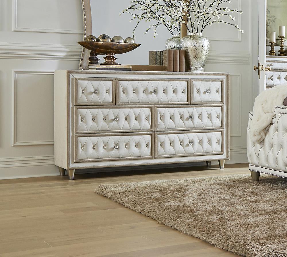 Antonella Ivory and Camel Upholstered 7-Drawer Dresser by Coaster at Eve Furniture