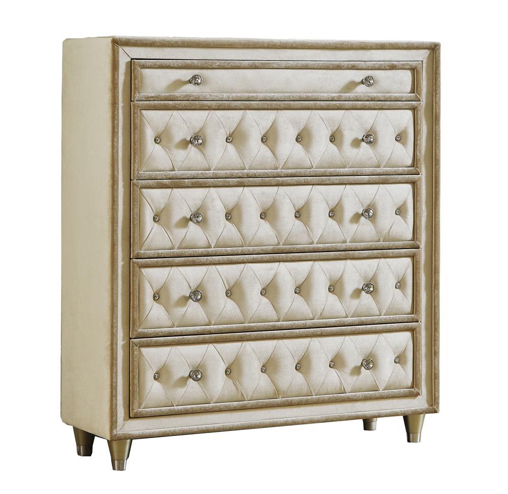 Antonella Ivory/Camel 5-Drawer Upholstered Chest by Coaster at Eve Furniture