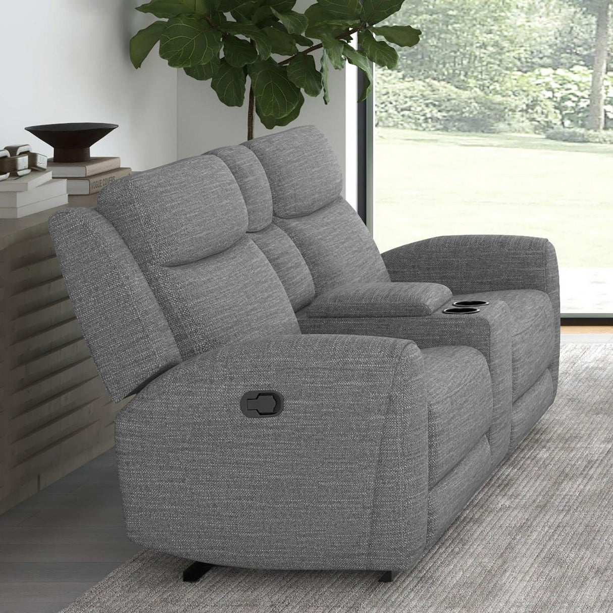 Antonius Gray Manual Recliner Loveseat w/ Console by Furniture of America at Eve Furniture