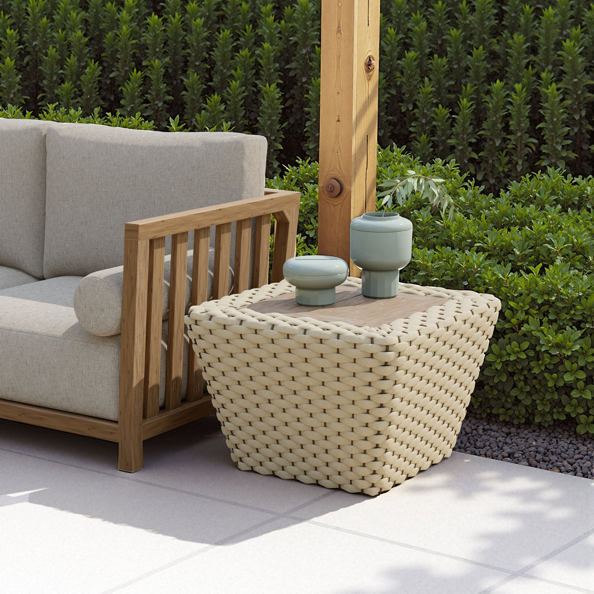 Antul White & Natural Outdoor Coffee Table by Zuomod at Eve Furniture