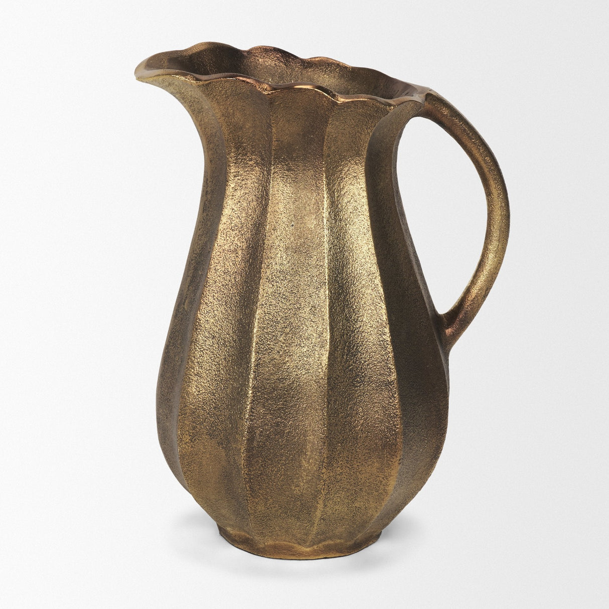 Anya Antiqued Brass Scalloped Petal Cast Metal Jug by Mercana at Eve Furniture