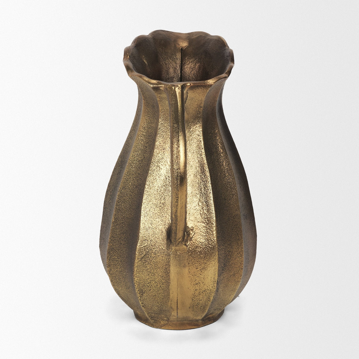 Anya Antiqued Brass Scalloped Petal Cast Metal Jug by Mercana at Eve Furniture