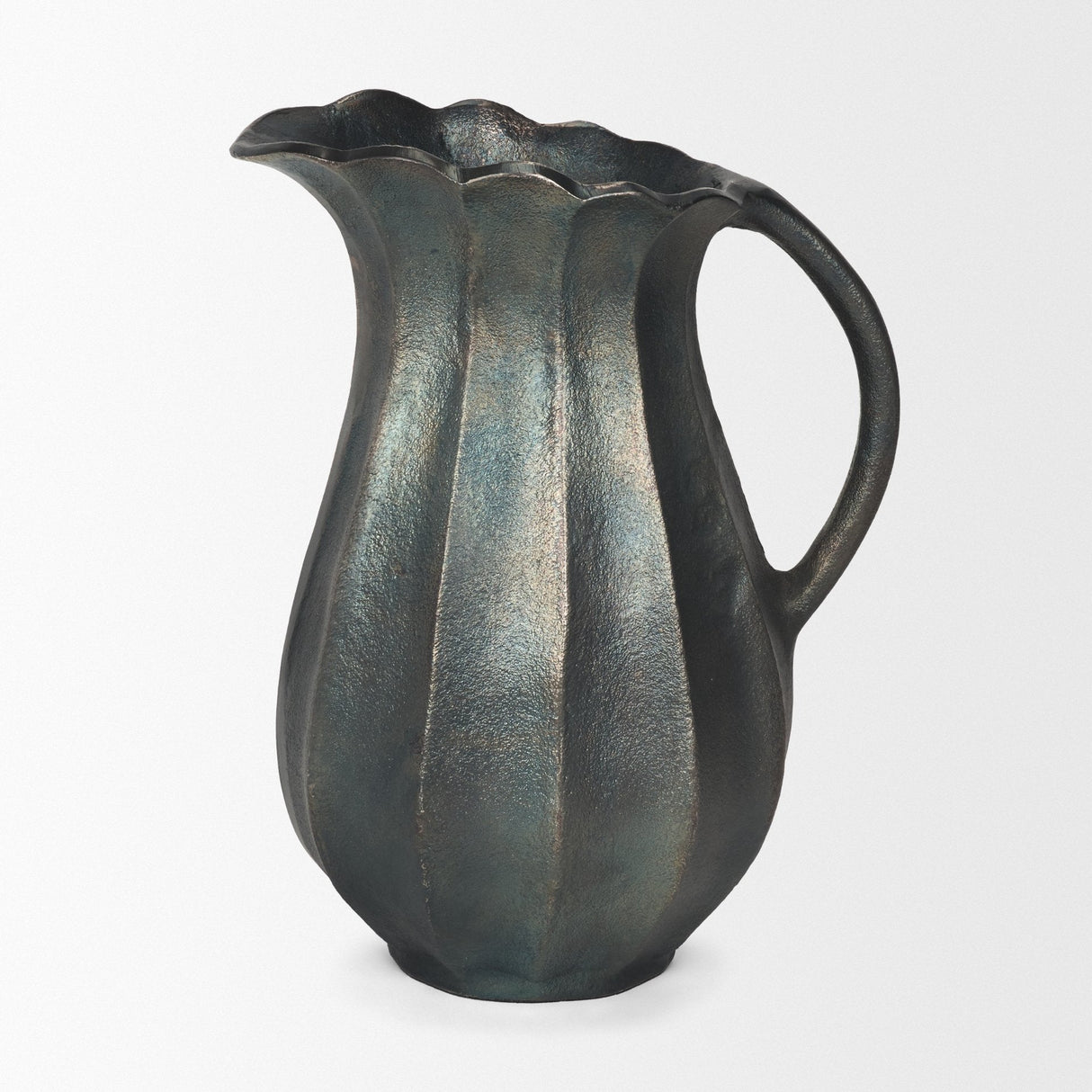 Anya Matte Black Scalloped Petal Cast Metal Jug by Mercana at Eve Furniture