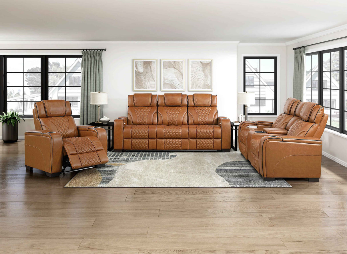 Apex Brown Leather Power Double Reclining Loveseat by Homelegance at Eve Furniture