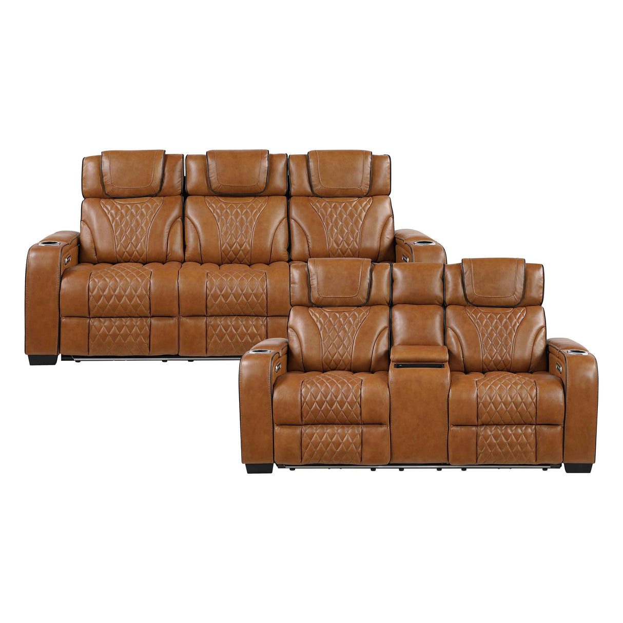 Apex Brown Leather Power Double Reclining Loveseat by Homelegance at Eve Furniture