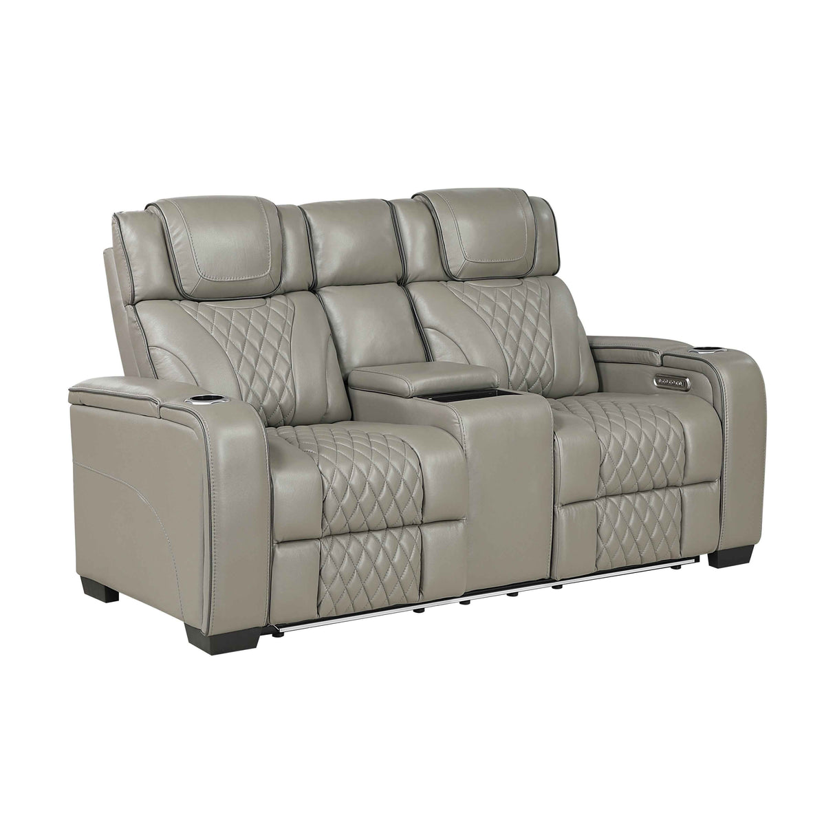 Apex Gray Leather Power Double Reclining Loveseat by Homelegance at Eve Furniture