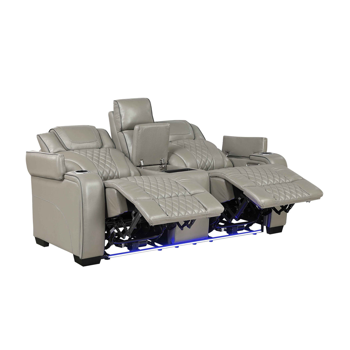 Apex Gray Leather Power Double Reclining Loveseat by Homelegance at Eve Furniture