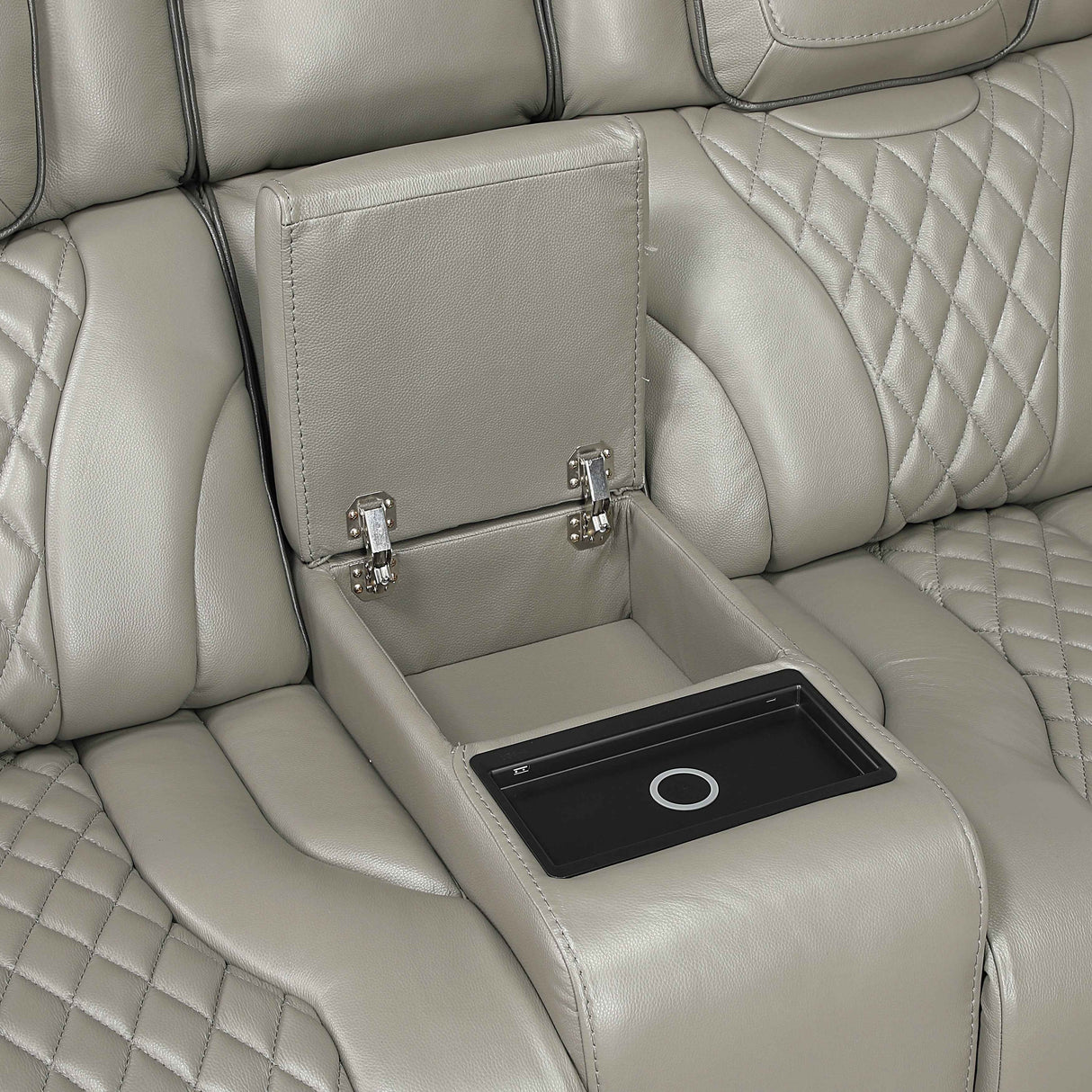 Apex Gray Leather Power Double Reclining Loveseat by Homelegance at Eve Furniture