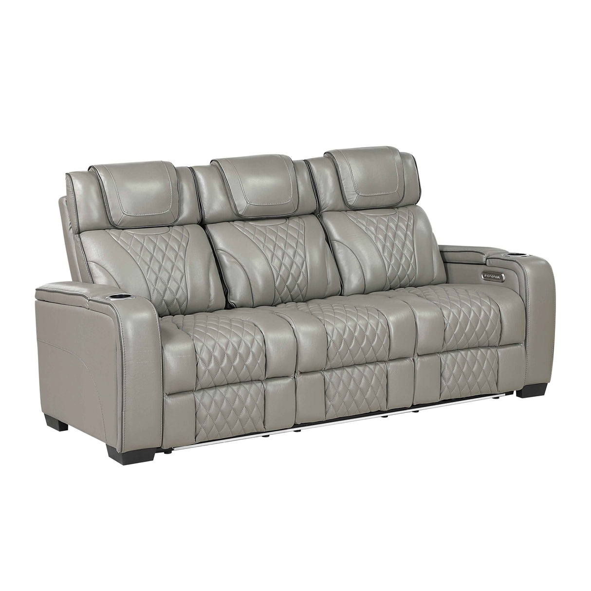 Apex Gray Leather Power Double Reclining Sofa by Homelegance at Eve Furniture