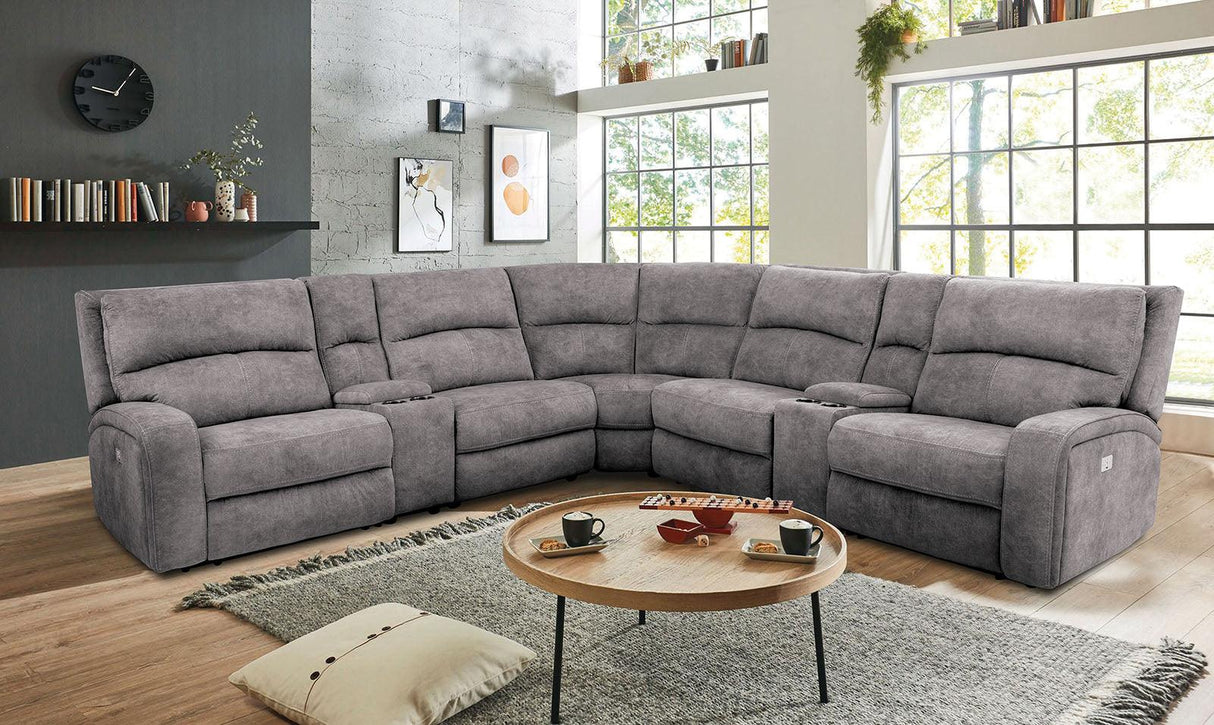 Apostolos Light Gray 7-Piece Power Reclining Sectional by Furniture of America at Eve Furniture