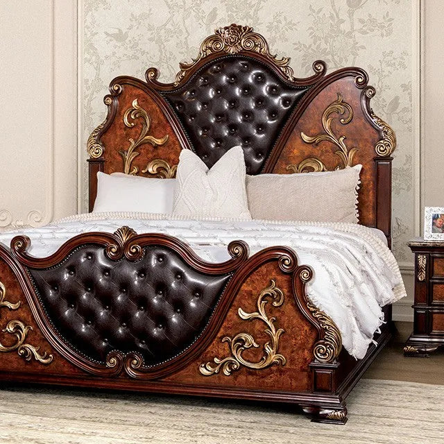 Aquilina Cherry/Oak 4-Piece Queen Bedroom Set by Furniture of America at Eve Furniture