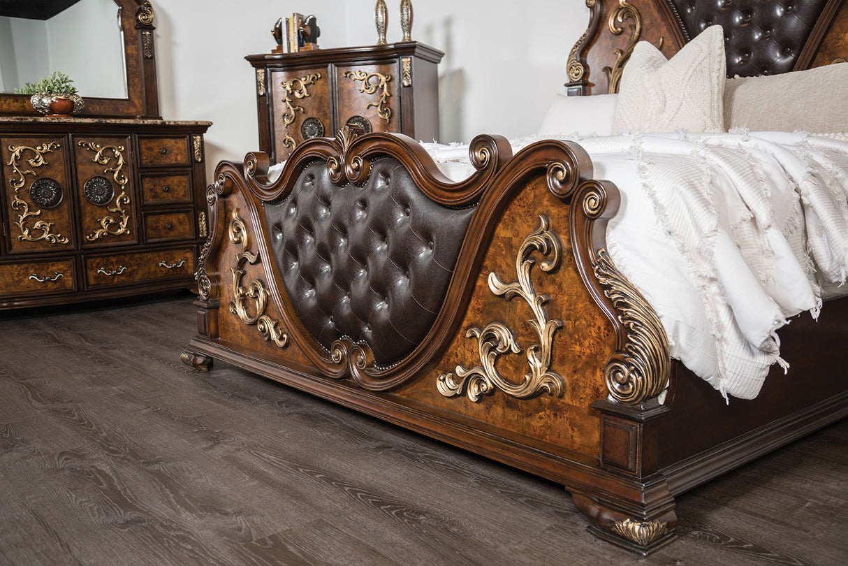 Aquilina Cherry/Oak 5-Piece Queen Bedroom Set by Furniture of America at Eve Furniture