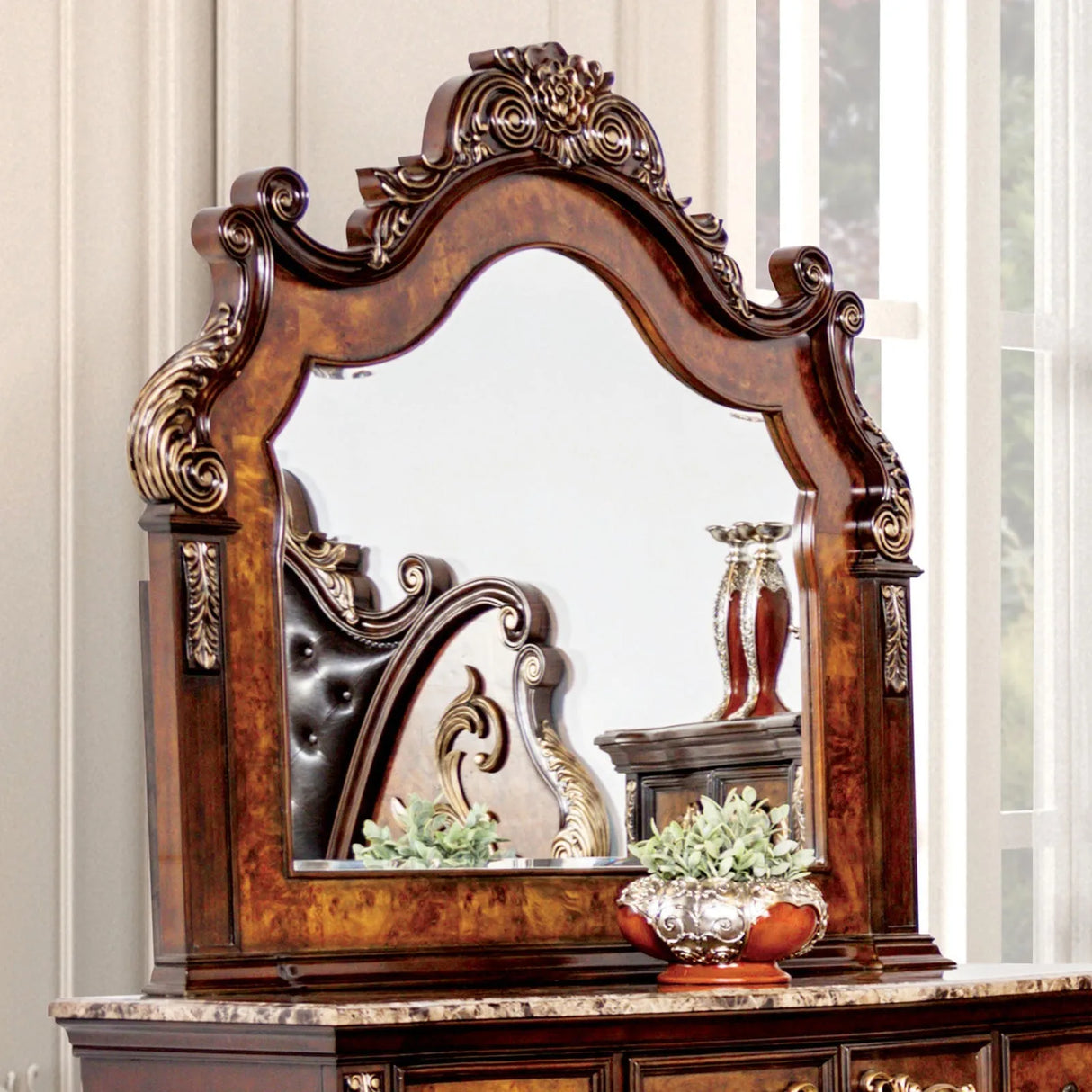 Aquilina Cherry/Oak 5-Piece Queen Bedroom Set by Furniture of America at Eve Furniture
