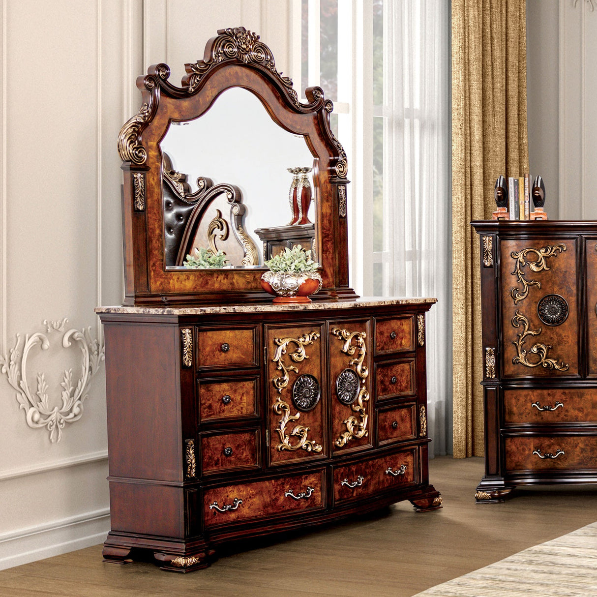Aquilina Cherry/Oak 5-Piece Queen Bedroom Set by Furniture of America at Eve Furniture