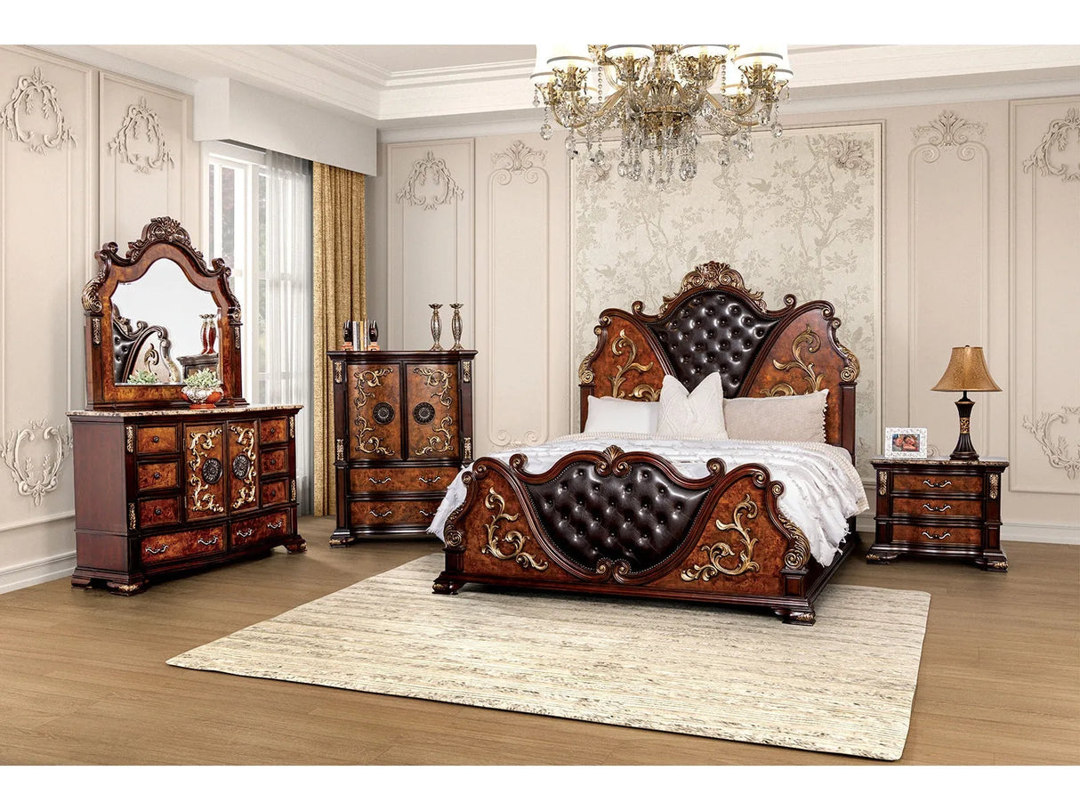 Aquilina Cherry/Oak 4-Piece Queen Bedroom Set by Furniture of America at Eve Furniture