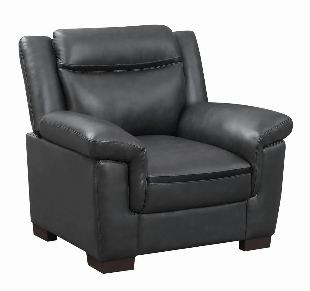 Arabella Gray Upholstered Pillow Top Arm Living Room Set by Coaster at Eve Furniture