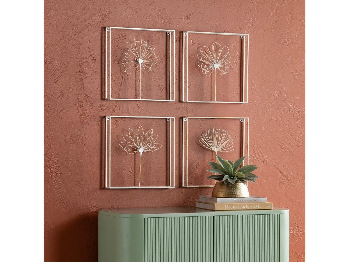 Arabello White/Gold Wall Art (Set Of 4) by Crestview at Eve Furniture