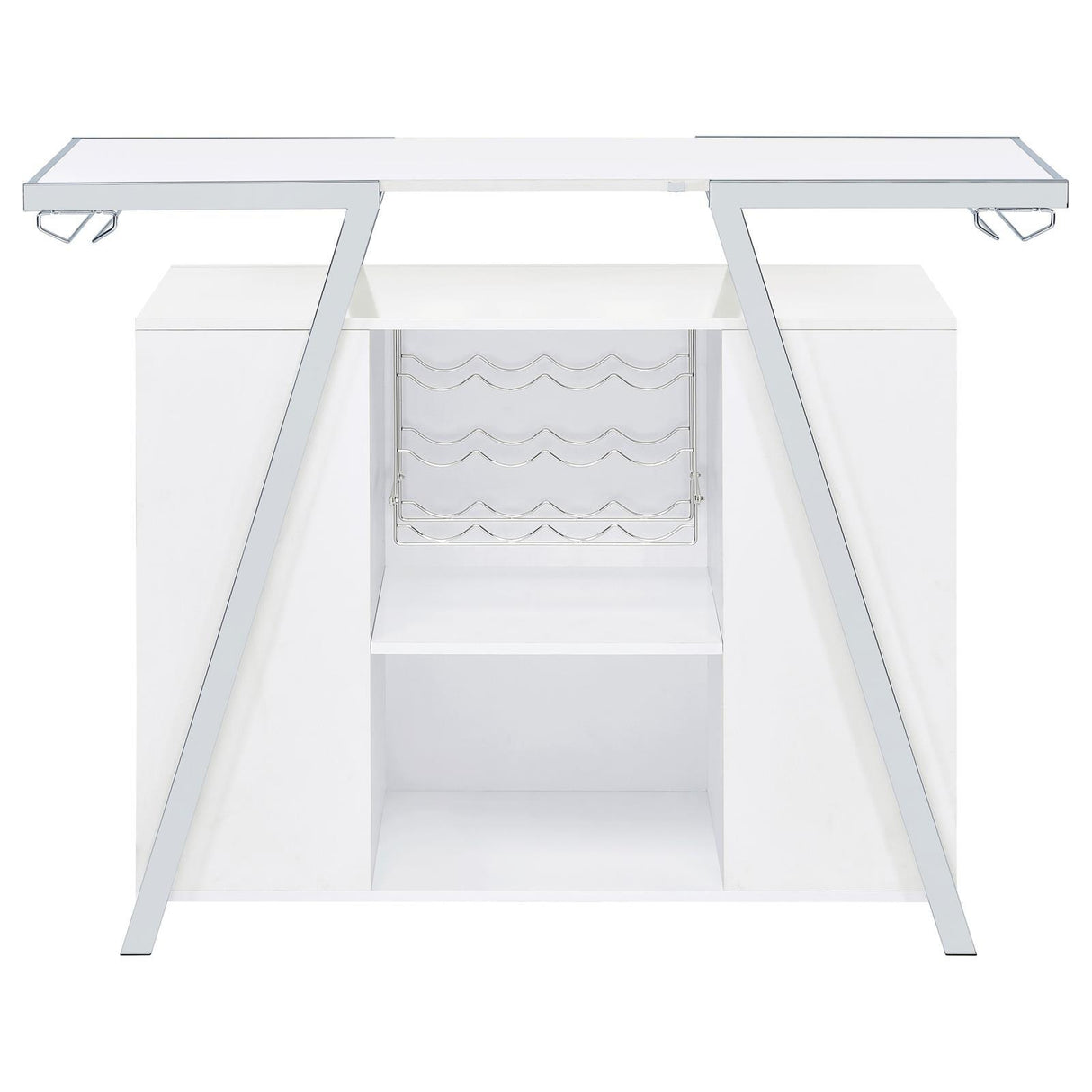 Araceli White Home Bar Wine Cabinet High Gloss and Chrome by Coaster at Eve Furniture