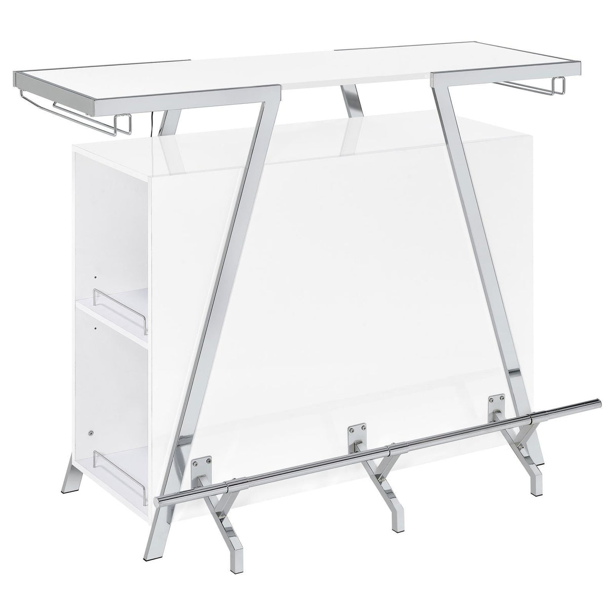 Araceli White Home Bar Wine Cabinet High Gloss and Chrome by Coaster at Eve Furniture