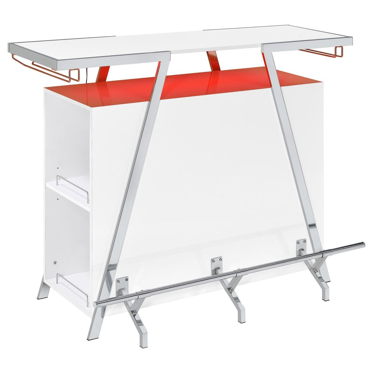 Araceli White Home Bar Wine Cabinet High Gloss and Chrome by Coaster at Eve Furniture