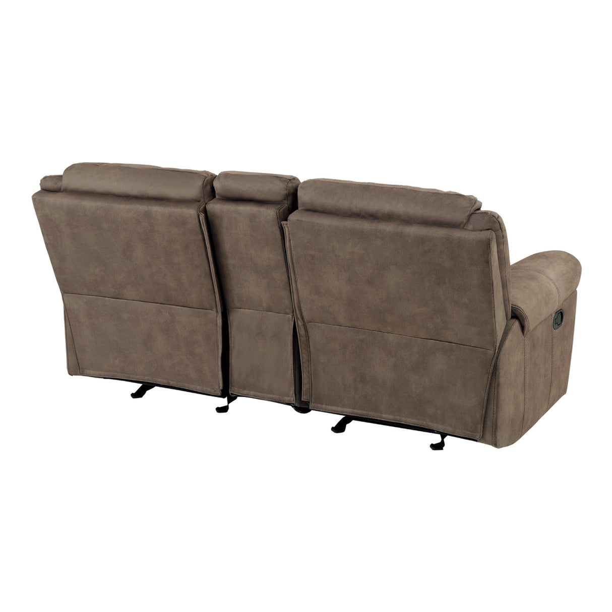 Aram Brown Fabric Double Glider Reclining Loveseat with Center Console, Receptacles and USB Ports by Homelegance at Eve Furniture