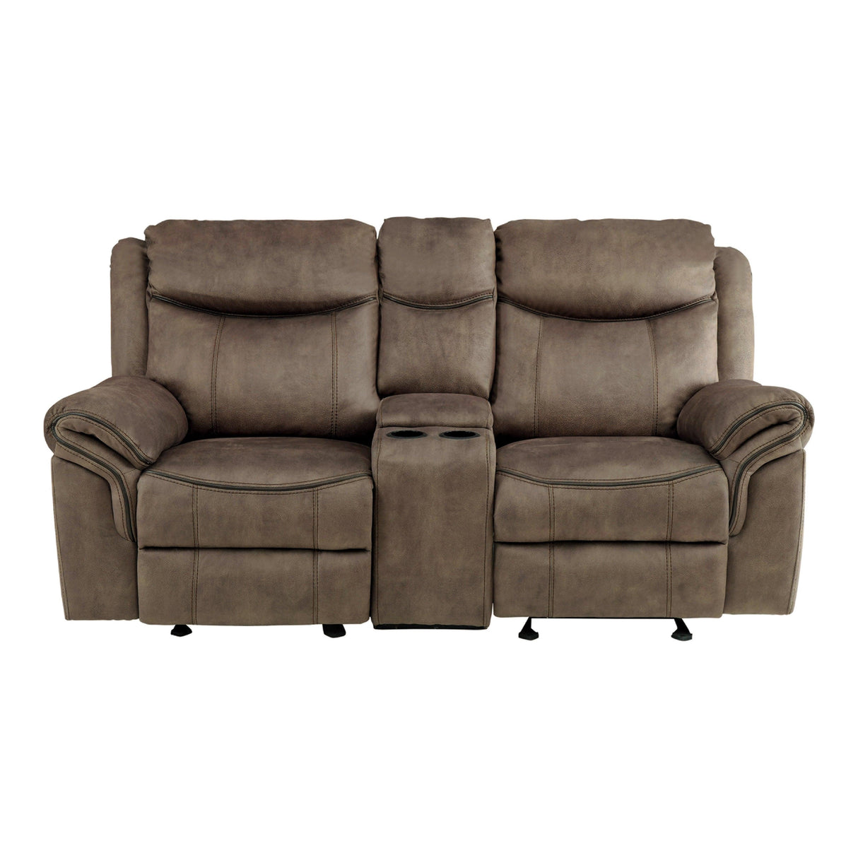 Aram Brown Fabric Double Glider Reclining Loveseat with Center Console, Receptacles and USB Ports by Homelegance at Eve Furniture