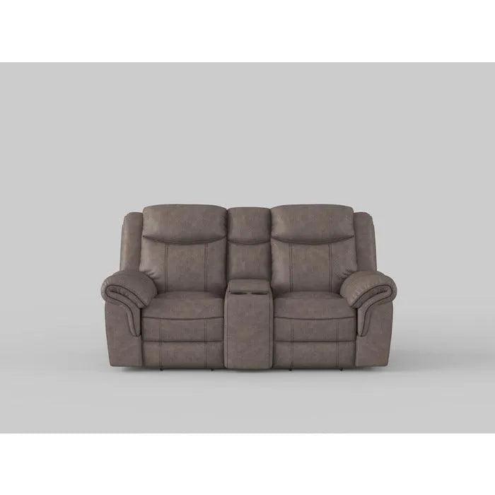 Aram Brown Fabric Double Glider Reclining Loveseat with Center Console, Receptacles and USB Ports by Homelegance at Eve Furniture