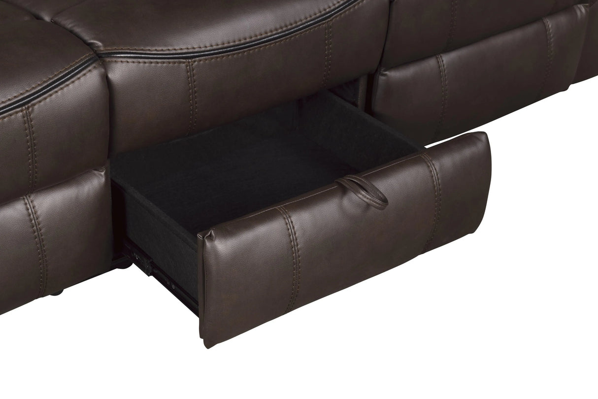 Aram Dark Brown Faux Leather Double Reclining Sofa by Homelegance at Eve Furniture