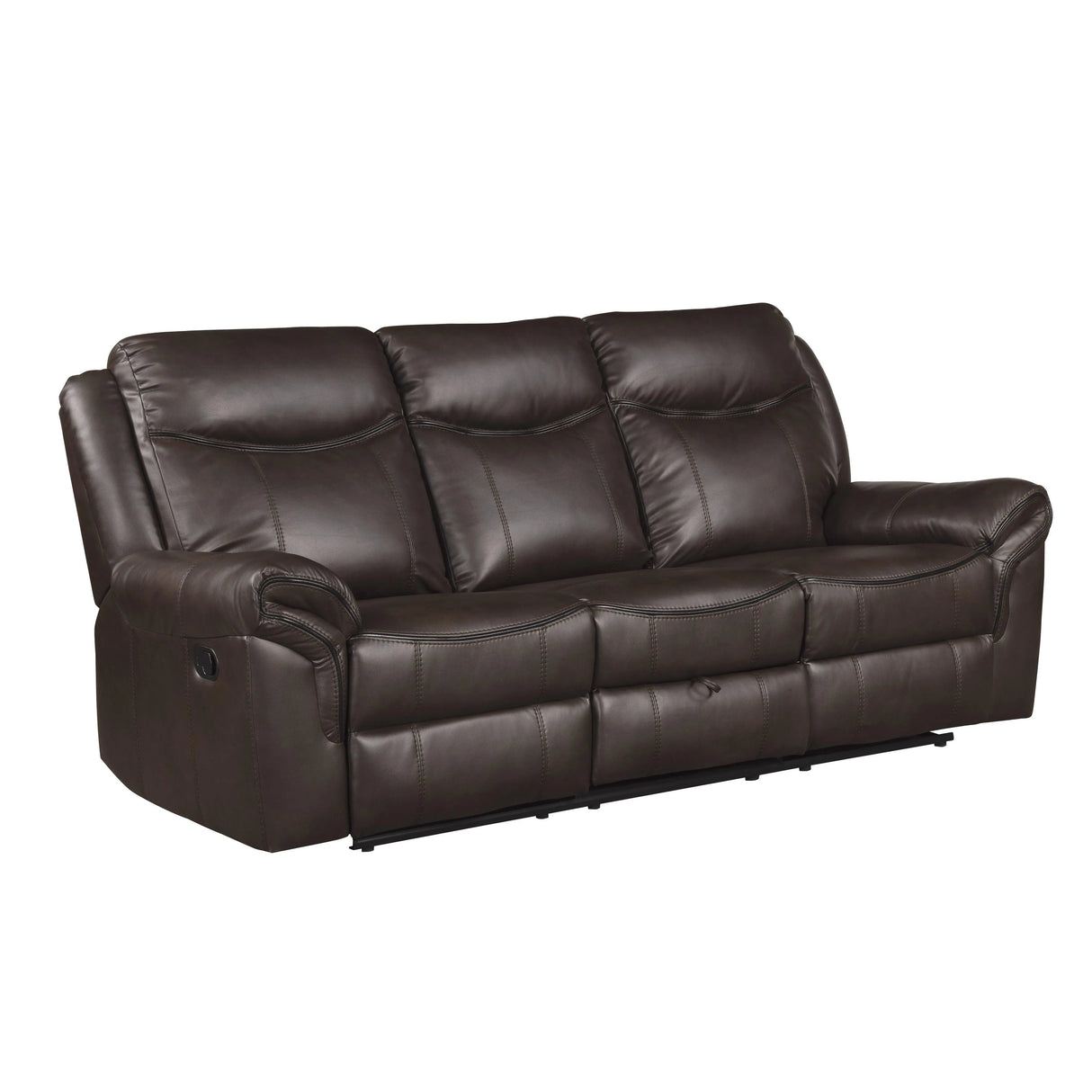 Aram Dark Brown Faux Leather Double Reclining Sofa by Homelegance at Eve Furniture