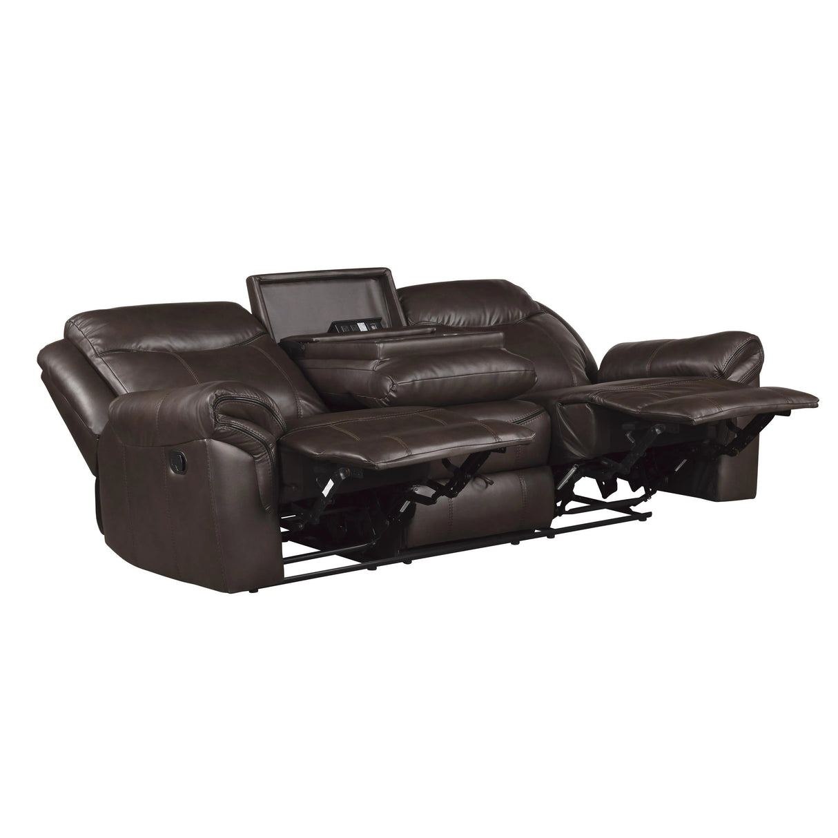 Aram Dark Brown Faux Leather Double Reclining Sofa by Homelegance at Eve Furniture