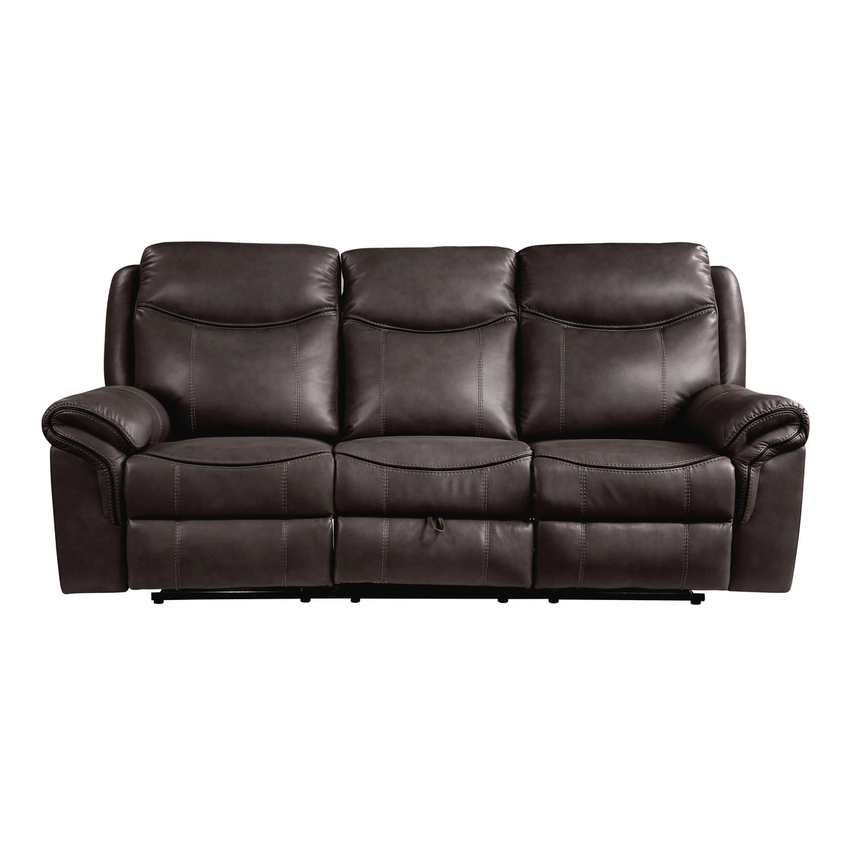 Aram Dark Brown Faux Leather Double Reclining Sofa by Homelegance at Eve Furniture