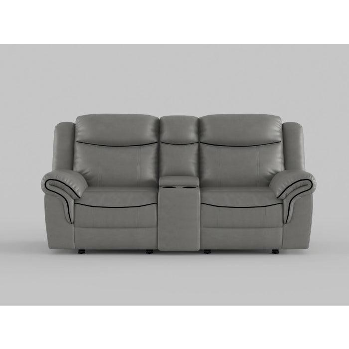 Aram Gray Faux Leather Double Glider Reclining Loveseat with Center Console, Receptacles and USB Ports by Homelegance at Eve Furniture