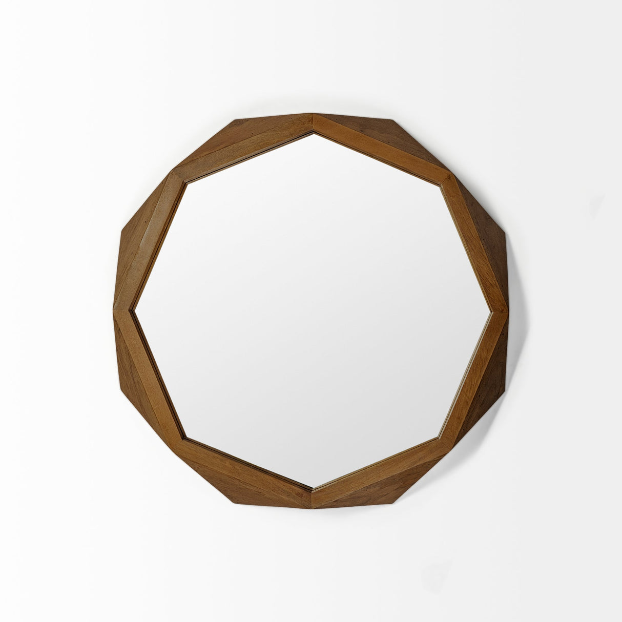 Aramis I Octagon Brown Wood Frame Wall Mirror by Mercana at Eve Furniture