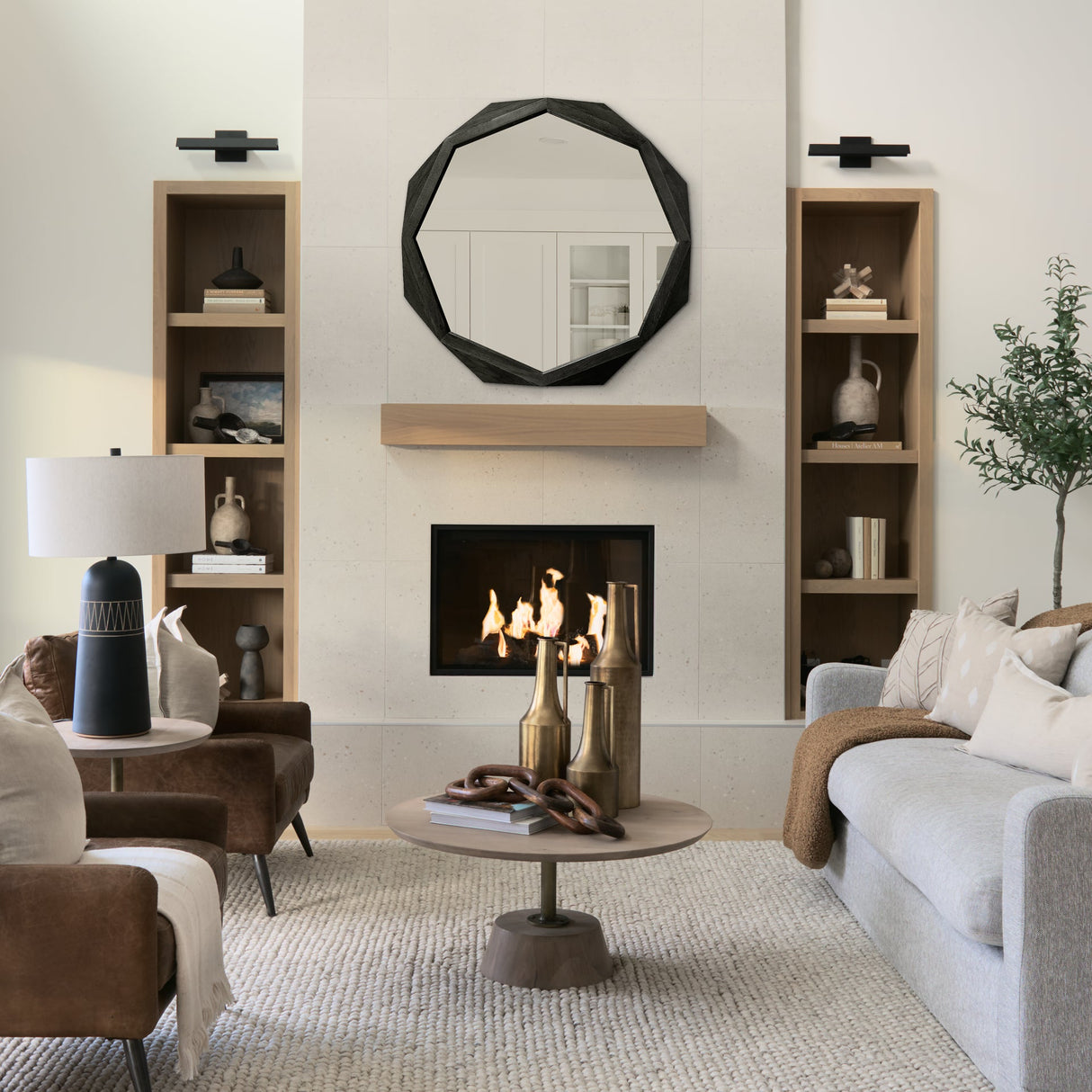 Aramis II Octagon Black Wood Frame Wall Mirror by Mercana at Eve Furniture