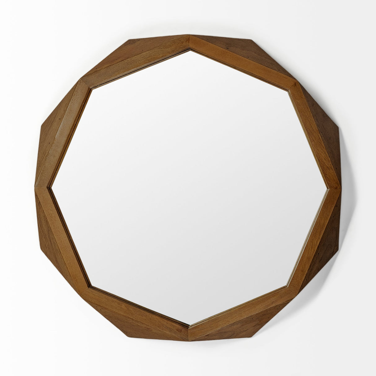 Aramis II Octagon Brown Wood Frame Wall Mirror by Mercana at Eve Furniture