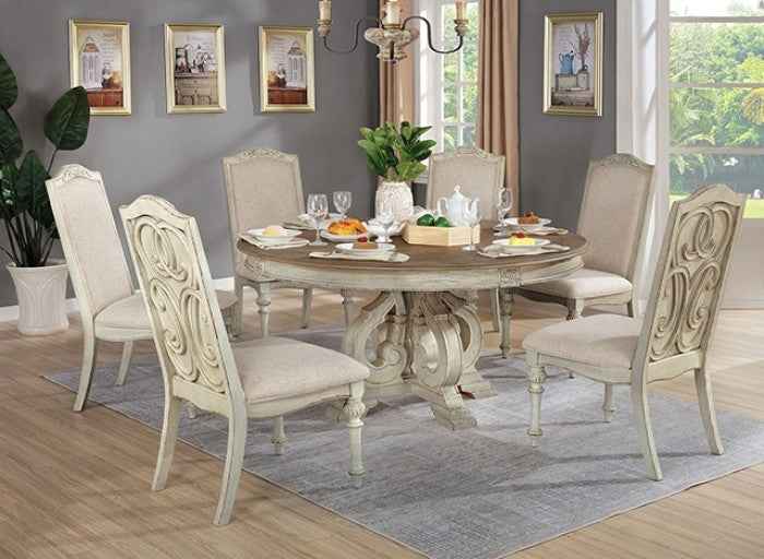 Arcadia Antique White/Ivory 7-Piece Dining Room Set by Furniture of America at Eve Furniture