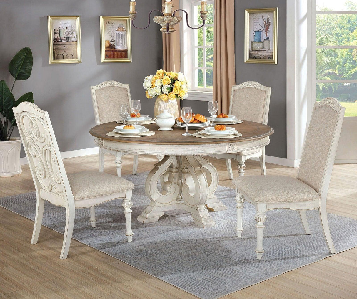 Arcadia Antique White/Ivory Round Table Only by Furniture of America at Eve Furniture