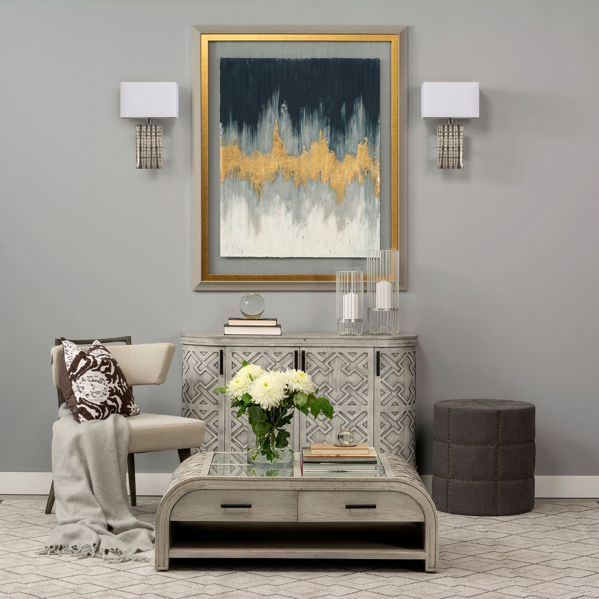 Arcadia II Silver Chrome Base White Rectangular Shade Wall Sconce by Mercana at Eve Furniture