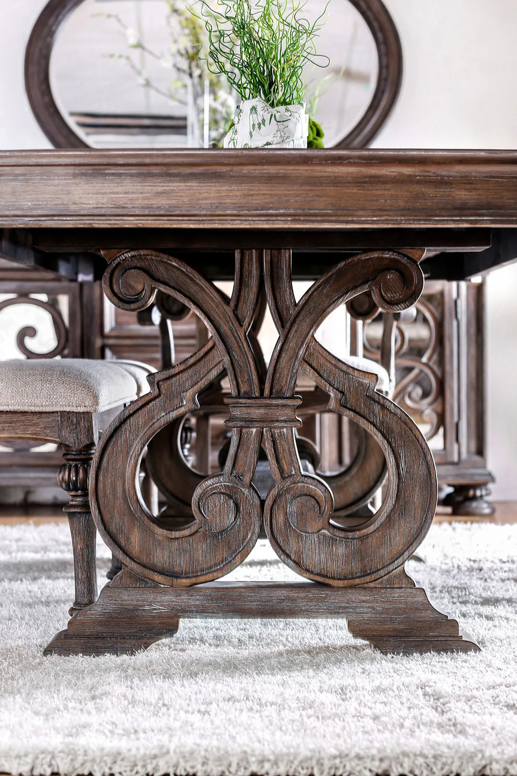 Arcadia Rustic Natural Tone/Ivory 9 Pc Extendable Dining Table Set by Furniture of America at Eve Furniture
