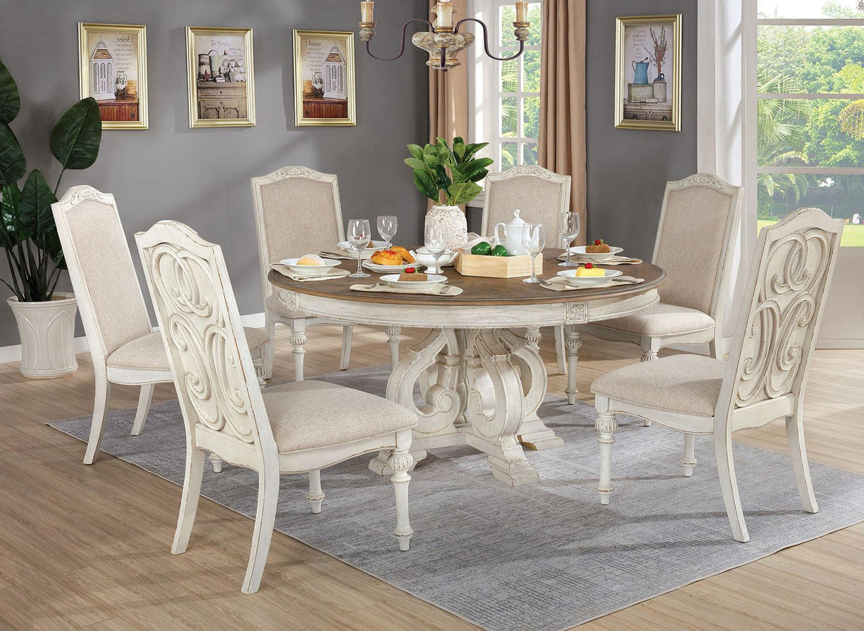 Arcadia Antique White/Ivory Round Table by Furniture of America at Eve Furniture