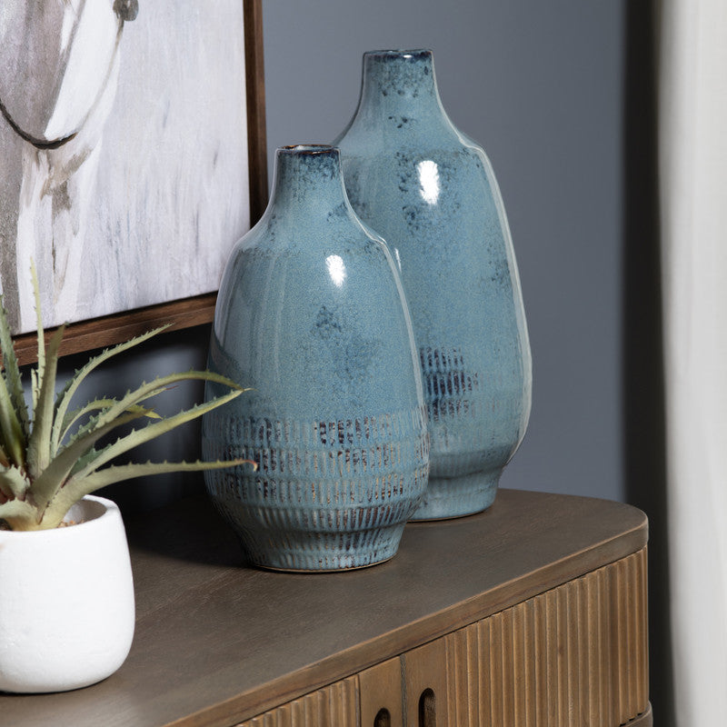 Arden Blue 2 Piece Ceramic Vases by Crestview at Eve Furniture