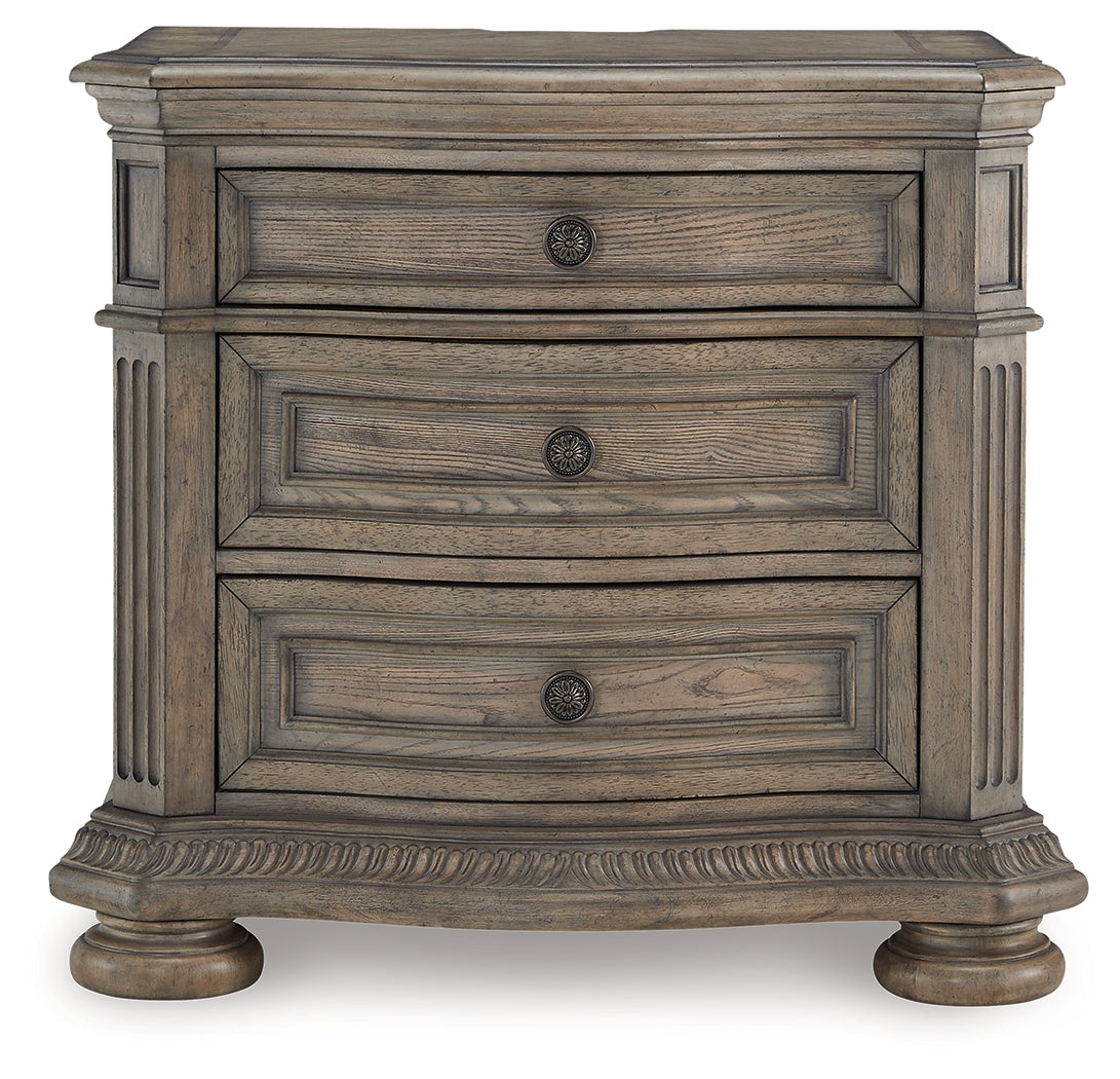 Ardenfield Light Brown King Sleigh Bedroom Set with Dresser, Mirror and Nightstand by Ashley at Eve Furniture