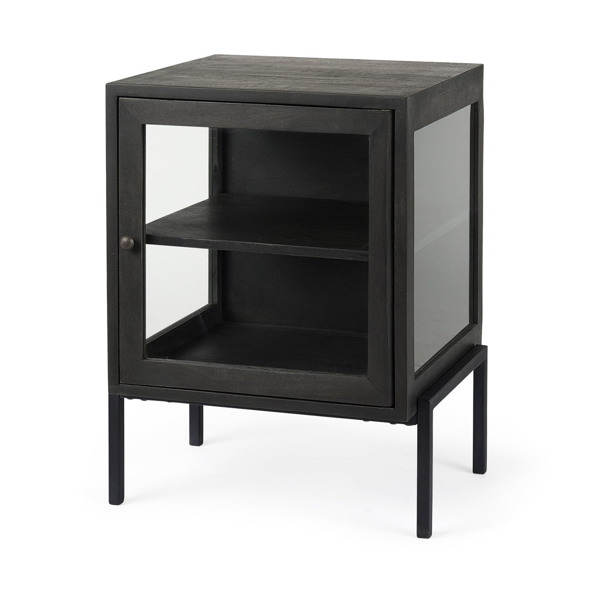 Arelius 20L x 18W x 26H Black-Brown Wood W/ Black Metal Frame End/Side Table by Mercana at Eve Furniture