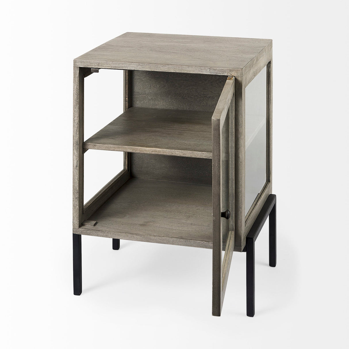 Arelius 20L x 18W x 26H Gray Wood W/ Black Metal Frame End/Side Table by Mercana at Eve Furniture