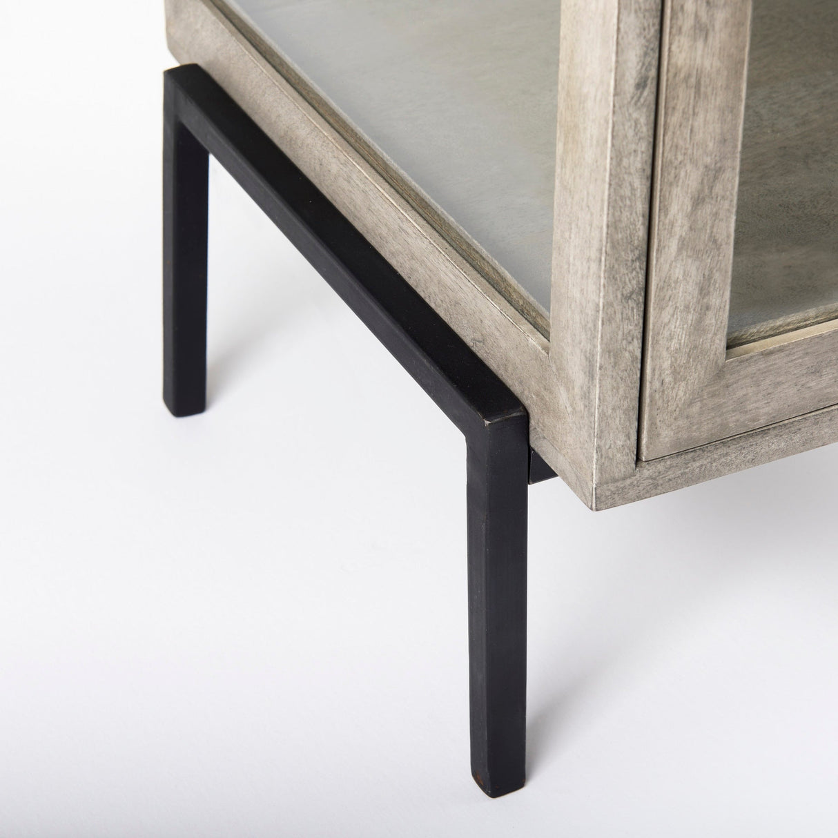 Arelius 20L x 18W x 26H Gray Wood W/ Black Metal Frame End/Side Table by Mercana at Eve Furniture