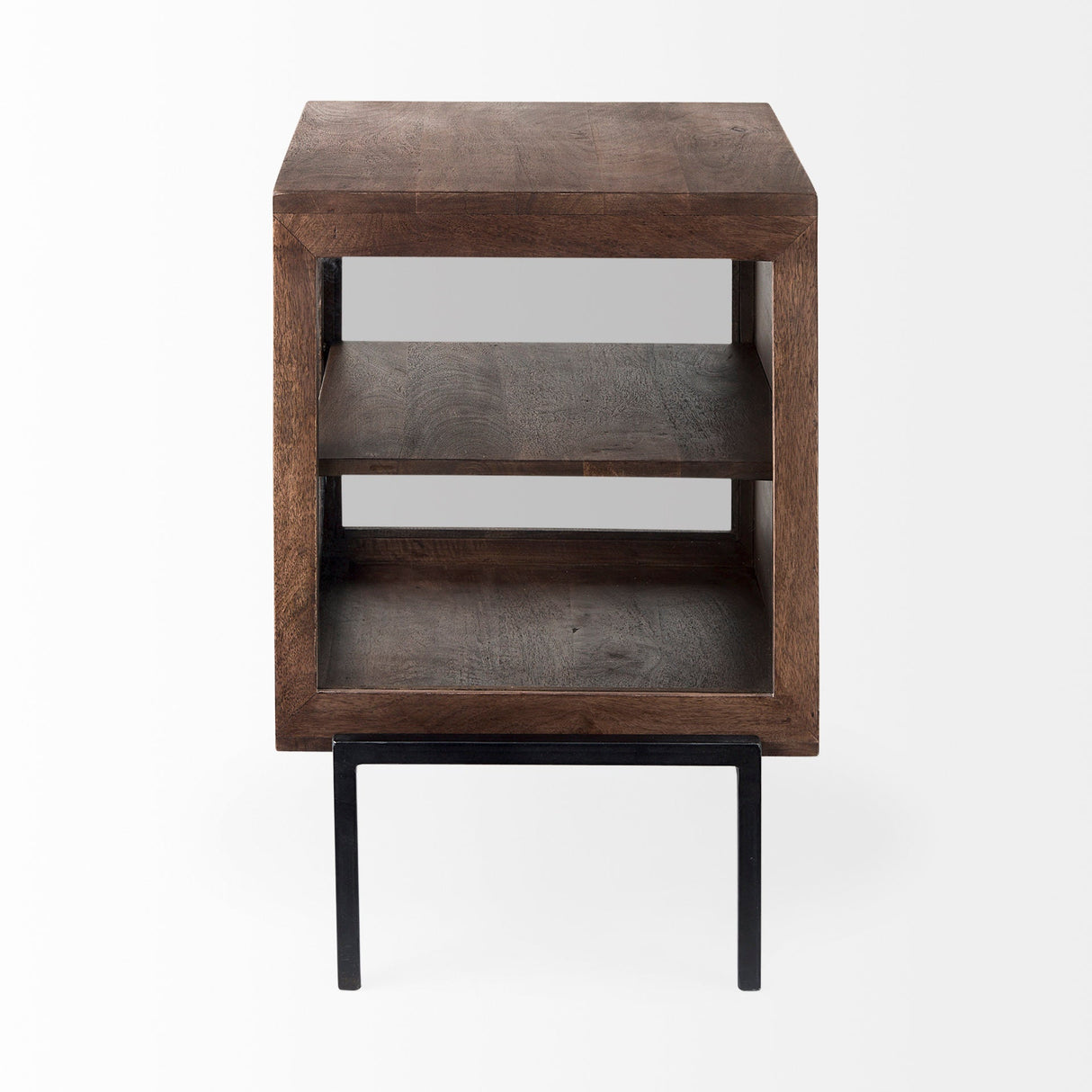Arelius 20L x 18W x 26H Medium Brown Wood W/ Black Metal Frame End/Side Table by Mercana at Eve Furniture