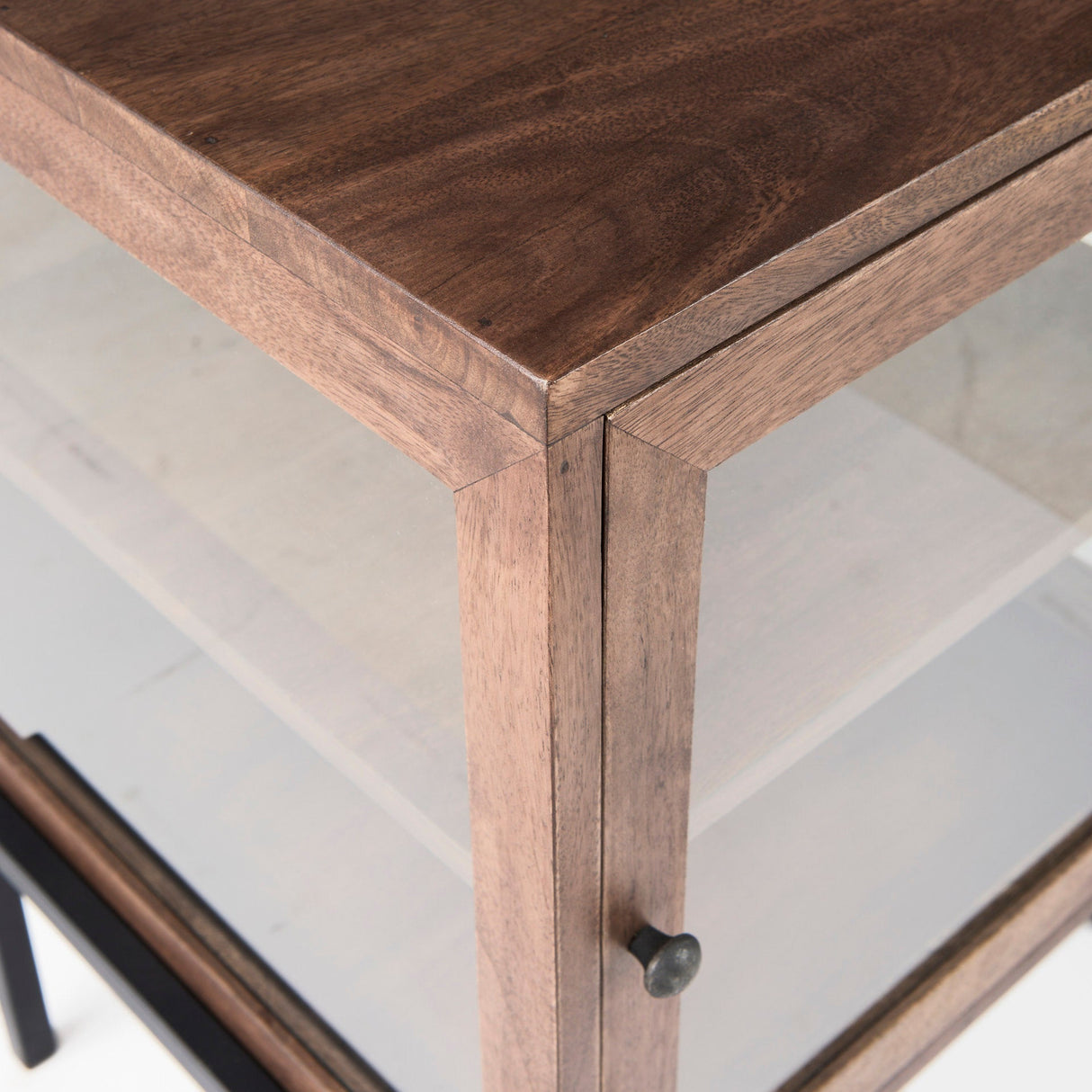 Arelius 20L x 18W x 26H Medium Brown Wood W/ Black Metal Frame End/Side Table by Mercana at Eve Furniture