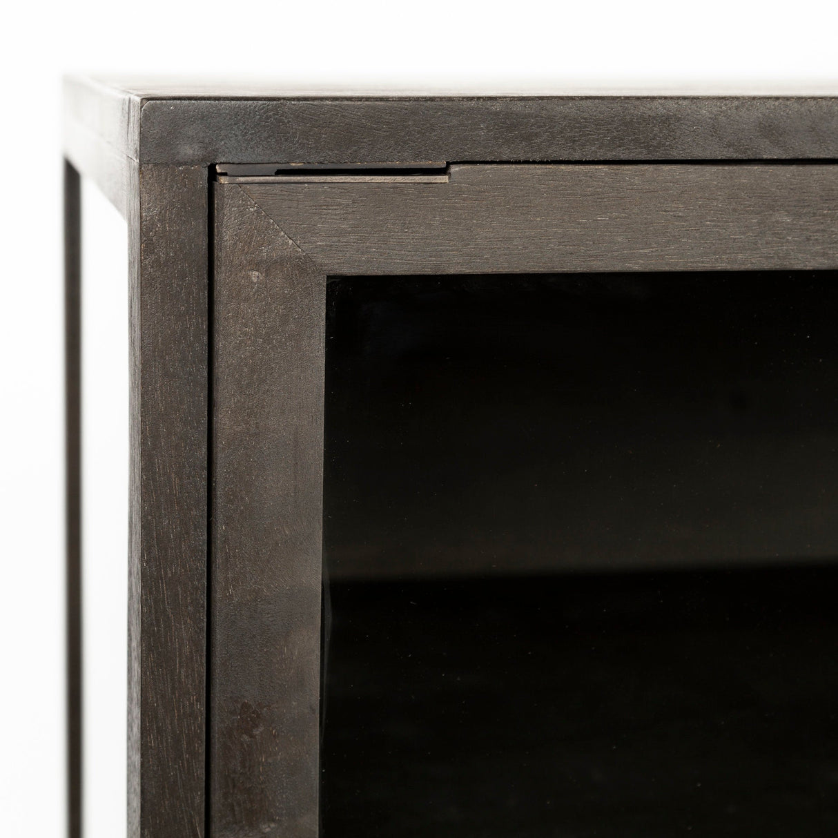 Arelius 36L x 18W Black-Brown Wood, Black Metal Base w/ 2 Glass Doors Accent Cabinet by Mercana at Eve Furniture